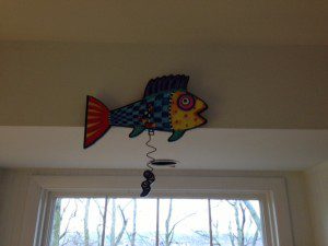 Ed's love of fish comes from his days of working at an aquarium in southern California. This fish clock says it's always time to read in this house.
