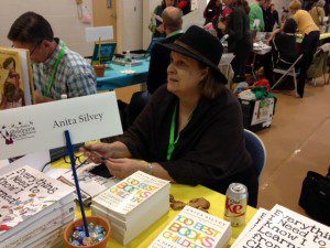 Anita Silvey talks to a young writer (not pictured because I don't add photos of children without their grownups' permission).