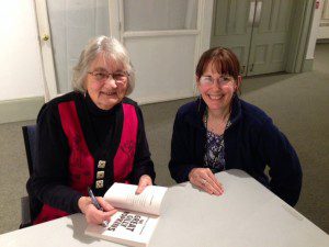 Katherine Paterson signs a book for first semester student Diane Telgen.