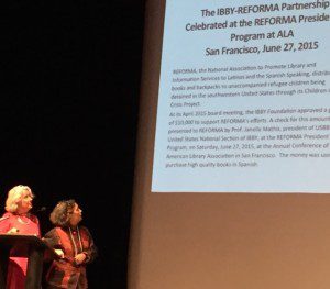 Patsy Aldana and Oralia Garza de Cortés present information about the Children in Crisis on the Border Project.