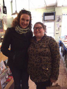 Current VCFA student Sara Ingle (right) visited NYC and the very first stop on her bookstore tour with friend Jackie was Bluestockings!
